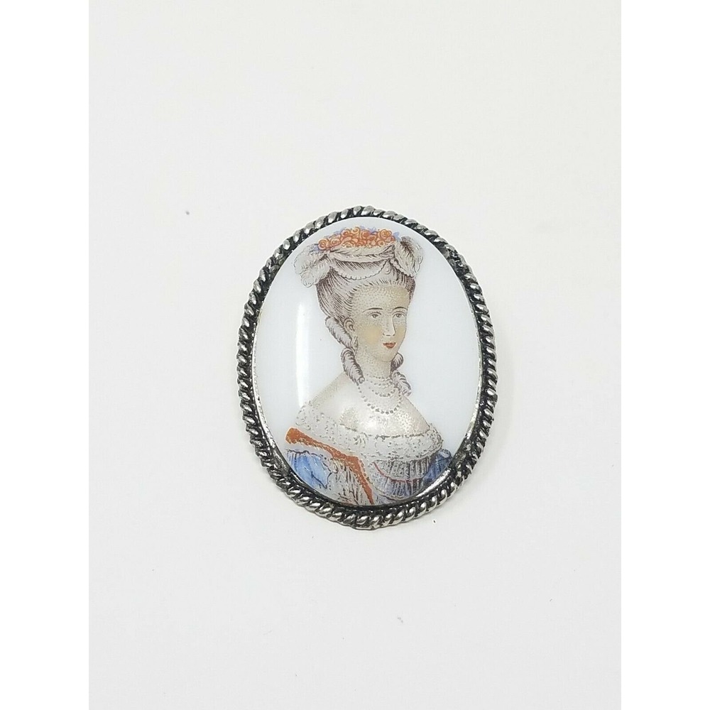 Vtg porcelain stone Victorian woman cameo brooch pin mid century